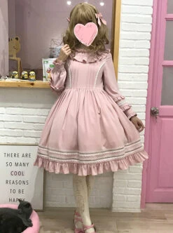 Elegant Cute Lace Pure Color Ruffles Classic Lolita Long Sleeve Dress -MIMY Lolita Shop 1 500x672 660