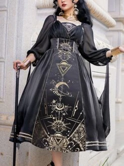 Horus' Nightmare Series Gorgeous Golden Print Black Ancient Egypt Exotic Classic Lolita Sleeveless Dress Set -MIMY Lolita Shop 1 500x672 681