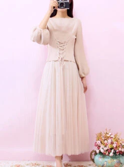 Retro Elegant Knitted Sweater And Gauze Sling Dress Set 10 Retro Elegant Knitted Sweater And Gauze Sling Dress Set -MIMY Lolita Shop 1 500x672 684
