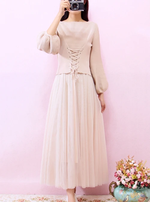 Retro Elegant Knitted Sweater And Gauze Sling Dress Set 6 Retro Elegant Knitted Sweater And Gauze Sling Dress Set - Image 4