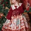 Christmas Little Bear Series Cute Navy Collar Christmas Print Lantern Sleeves Lace Bow Classic Lolita Long Sleeve Dress -MIMY Lolita Shop 1 500x672 686