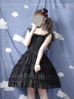 Pure Black And Pure White JSK Classic Lolita Sling Dress -MIMY Lolita Shop 1 500x672 692