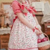Ice Cherry Series Cherry Floral Print Pleated Mesh Personalized Square Neckline Bow Knots Classic Lolita Dress JSK Shirt Set -MIMY Lolita Shop 1 500x672 694