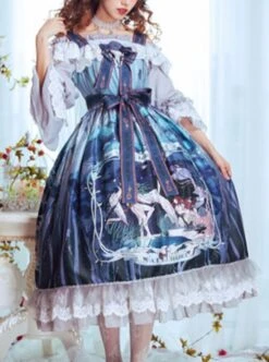 Eco's Voice Series Retro Palace Tea Party Myth Messenger Printing Ribbon Belt Classic Lolita Sleeveless Dress -MIMY Lolita Shop 1 500x672 698