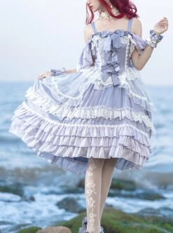 Gray Purple Classic Lolita Square Neck Lace Bowknot Decoration Short Sleeve Dress -MIMY Lolita Shop 1 500x672 699