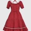 Round Neckline Ruffle Lace Classic Lolita Puff Short Sleeves Dress -MIMY Lolita Shop 1 500x672 705