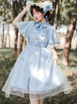 Iris Flower Series OP Butterfly Sleeve Embroidery Blue Classic Lolita Short Sleeve Dress -MIMY Lolita Shop 1 500x672 708
