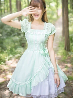 Mint Green Short Sleeve Bowknot Classic Lolita Dress -MIMY Lolita Shop 1 500x672 709