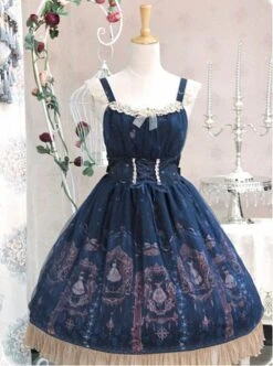 Blue Lace Trimmed Straps Waist Dress -MIMY Lolita Shop 1 500x672 710