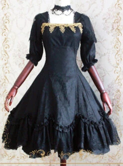 Elegant Black Jacquard Classic Lolita Half Sleeve Dress 13 Elegant Black Jacquard Classic Lolita Half Sleeve Dress -MIMY Lolita Shop 1 500x672 713
