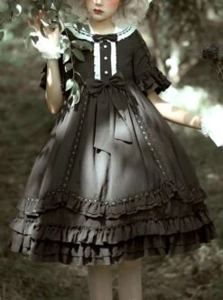 Miss Betty Series Dark Retro Court Style Lace Ruffle Princess Dress Classic Lolita Short-Sleeved Dress -MIMY Lolita Shop 1 500x672 714