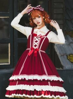 Miss Betty Series Red Vintage Court Bow Lace Ribbon Decorated Ruffle Hem Classic Lolita Sleeveless Dress 11 Miss Betty Series Red Vintage Court Bow Lace Ribbon Decorated Ruffle Hem Classic Lolita Sleeveless Dress -MIMY Lolita Shop 1 500x672 722