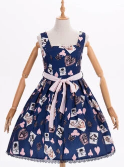 Dark Blue Chiffon Poker Printing Classic Lolita Sling Dress -MIMY Lolita Shop 1 500x672 725