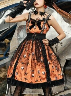 Sweet Cool Girly Halloween Clown Print Spider Web Decoration Lace Gothic Lolita Sleeveless Dress -MIMY Lolita Shop 1 500x672 73