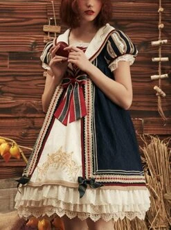 Snow White Series Classical Palace Navy Collar Printed Lace Short-Sleeved Doll Dress Classic Lolita Short-Sleeved Dress -MIMY Lolita Shop 1 500x672 742
