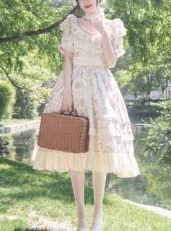 Summer Solstice Series Lace Translucent Design Daisy Cherry Floral Print Ruffle Hem Summer Classic Lolita Short Sleeve Dress 10 Summer Solstice Series Lace Translucent Design Daisy Cherry Floral Print Ruffle Hem Summer Classic Lolita Short Sleeve Dress -MIMY Lolita Shop 1 500x672 745