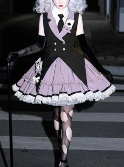 Black-Purple Cute Sweet Handsome Cool Metal Decoration Solitaire Bow-Knot Swallowtail Sleeveless Punk Lolita Dress -MIMY Lolita Shop 1 500x672 764