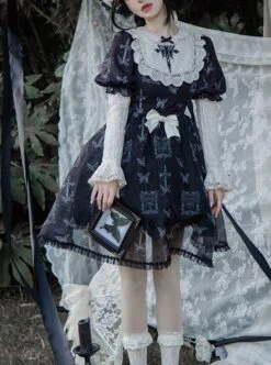 Lace Stitching Round Neck Butterfly Embroidery Cute Puff Sleeve Butterfly Print Daily Simple Gothic Lolita Short Sleeve Dress 14 Lace Stitching Round Neck Butterfly Embroidery Cute Puff Sleeve Butterfly Print Daily Simple Gothic Lolita Short Sleeve Dress -MIMY Lolita Shop 1 500x672 81