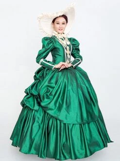 Dark Green Stand Collar Long Sleeve Fluffy Trailing Hem Retro Court Prom Lolita Dress