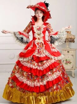 Long Red Lace Long Sleeve Festival Celebration Happy Atmosphere European Retro Lolita Prom Dress -MIMY Lolita Shop 1 500x672 880