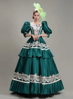 Dark Green Puff Mid-length Sleeve Lace Party Retro Court Lolita Prom Dress -MIMY Lolita Shop 1 500x672 882