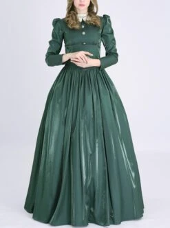Palace Style Dark Green A-shaped Long Dress American Retro Lantern Sleeves Lace Stand Collar Lolita Prom Dress -MIMY Lolita Shop 1 500x672 883