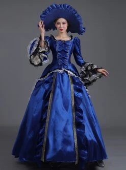 Klein Blue Retro Style Square Collar Chest Bowknot Black-white Lace Long Sleeve Court Prom Lolita Dress -MIMY Lolita Shop 1 500x672 887