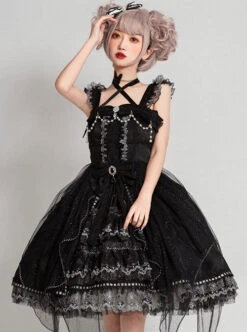 Night Elf Series JSK Black Lace Retro Elegant Gothic Lolita Sling Dress -MIMY Lolita Shop 1 500x672 9
