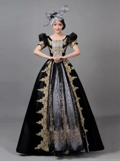 Golden Embroidery Short Sleeve Noble Black Long European Style Retro Court Prom Lolita Dress -MIMY Lolita Shop 1 500x672 915