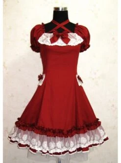 Cute Short Sleeves Red Cotton Lolita Dress -MIMY Lolita Shop 1 500x672 923