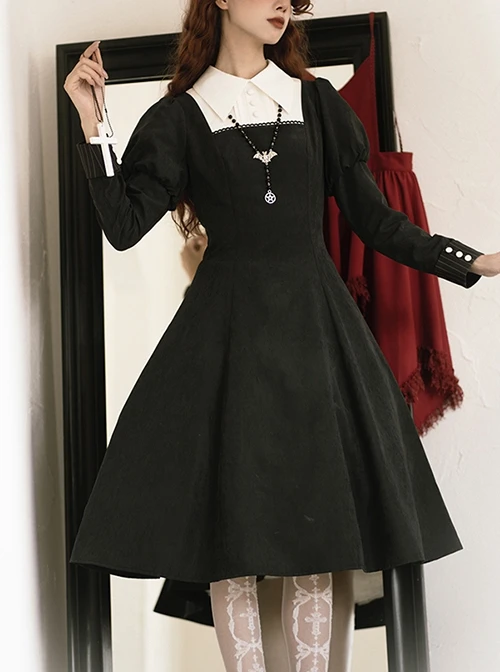 Redemption Cross Series Gothic Lolita Bat Necklace Nun Style Black Holiness Puff Long Sleeve Dress 8 Redemption Cross Series Gothic Lolita Bat Necklace Nun Style Black Holiness Puff Long Sleeve Dress - Image 6