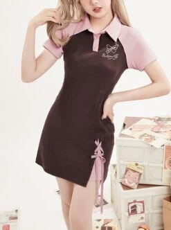 College Style Butterfly Embroidery Polo Collar Color Matching Dress Slim Waist Slim School Lolita Dress -MIMY Lolita Shop 1 500x672 940