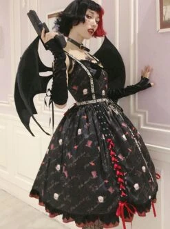 Sweet Cool Girly Halloween Clown Print Spider Web Decoration Lace Gothic Lolita Sleeveless Dress -MIMY Lolita Shop 10 500x672 10