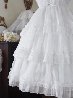 Star Yarn Love Song Series JSK Pure Color Three Stage Cake Hem Oversized Bowknot Trailing Classic Lolita Sleeveless Dress -MIMY Lolita Shop 10 500x672 100