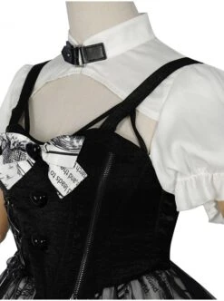 Black White Alice Series OP Retro Splicing Irregular Hem Punk Lolita Short Sleeve Dress -MIMY Lolita Shop 10 500x672 111