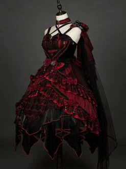 Astoria Series Flower Ruby Demonic Black Dragon Tea Party Gorgeous Gothic Lolita Rose Bowknot Sleeveless Dress Necklace Set -MIMY Lolita Shop 10 500x672 12