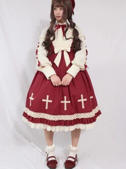 Crucifix Choir Series Sweet Lolita Long Sleeve Dress And Cloak Set -MIMY Lolita Shop 10 500x672 30