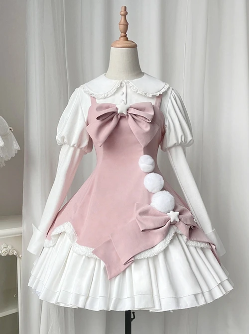 Winter Fairy Tale Series Big Bowknot Star Fur Ball Plush Hem Design Slim Long Sleeve Doll Collar Shirt Sweet Lolita Sleeveless Dress Set 7 Winter Fairy Tale Series Big Bowknot Star Fur Ball Plush Hem Design Slim Long Sleeve Doll Collar Shirt Sweet Lolita Sleeveless Dress Set - Image 5