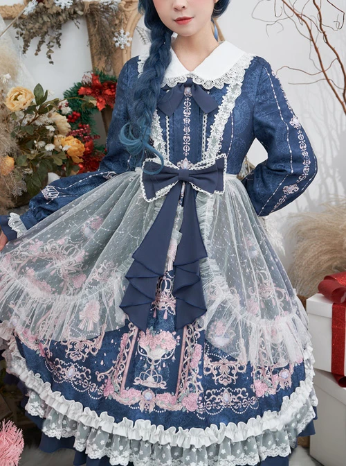 Full-blown Flowers Series Bowknot Ruffle Chiffon Sweet Lolita Long Sleeve Dress 4 Full-blown Flowers Series Bowknot Ruffle Chiffon Sweet Lolita Long Sleeve Dress - Image 2