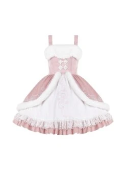 Peach Blossom Fan Series Pink Chinese Style Velvet Embroidery White Fluffy Hair Ball Lace Bowknot Puff Sleeve Short Coat Sleeveless Dress JSK -MIMY Lolita Shop 10 500x672 54