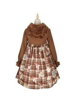Mushroom Raccoon Series OP Cute Printing Plush Pockets Brown Hooded Sweet Lolita Long Sleeve Dress -MIMY Lolita Shop 10 500x672 60