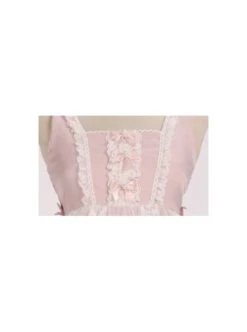 Sugar Dream Series JSK Spring Autumn High Waist Short Sleeve Pink Lace Bow Elegant Sweet Lolita Sling Long Dress And Bib -MIMY Lolita Shop 10 500x672 61