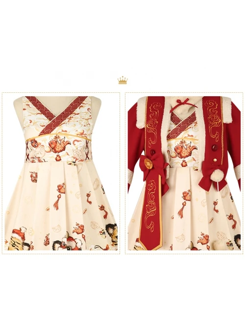 Chinese New Year Style Cute Tigers Printing JSK Sweet Lolita Winter Red Sleeveless Dress Short Coat Set 13 Chinese New Year Style Cute Tigers Printing JSK Sweet Lolita Winter Red Sleeveless Dress Short Coat Set - Image 11