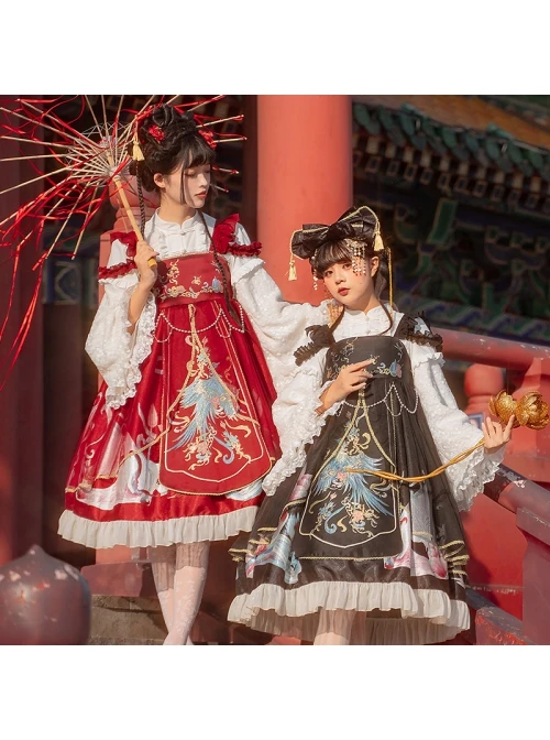 Morning Dew Series JSK Weaving Gold Craft Chinese Style Retro Gorgeous Printing Classic Lolita Sling Dress 5 Morning Dew Series JSK Weaving Gold Craft Chinese Style Retro Gorgeous Printing Classic Lolita Sling Dress - Image 3