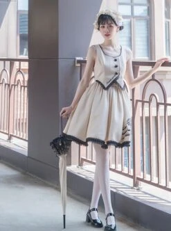 Bach Old Testament Series Pure Color Love Button Retro Polka Dot Top Embroidered Hem Classic Lolita Sleeveless Dress Set -MIMY Lolita Shop 10 500x672 82