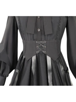 Cat-eye Series OP Black Halloween Darkness Retro Irregular Hem Gothic Lolita Long Sleeve Dress -MIMY Lolita Shop 11 500x672 1