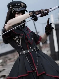 The Loser Of The Army Eats Dust Series OP Military Style Gothic Lolita Metal Belt Decoration Short Sleeve Dress Set -MIMY Lolita Shop 11 500x672 16