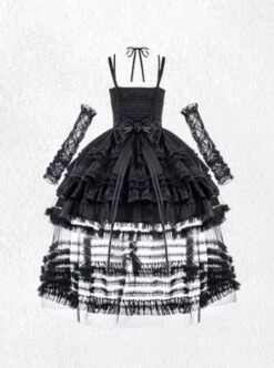 Double Strap Bow Ribbon Rose Pendant Layered Dress Design Elegant Flowy Gothic Lolita Dress Set -MIMY Lolita Shop 11 500x672 21