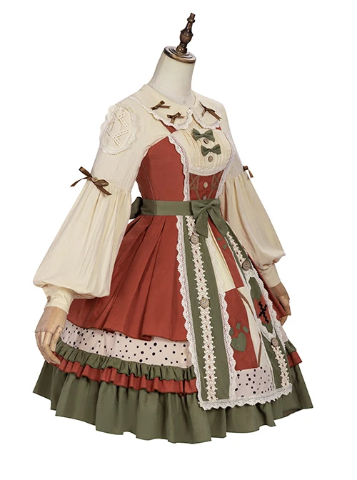 Pure Color Pastoral Style Stitching Design Sweet Lolita Sling Dress 3 Pure Color Pastoral Style Stitching Design Sweet Lolita Sling Dress
