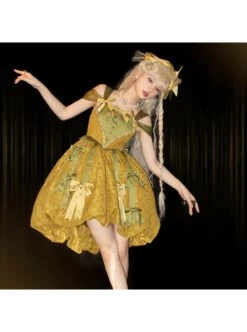 Vanity Movement Series Sweet Lolita Bowknots Pendant Jacquard Embroidery Bud Type Pleated Sling Dress Set -MIMY Lolita Shop 11 500x672 28